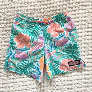 Vineyard Vines Boys Hawaiian floral print turquoise swim shorts size 5
